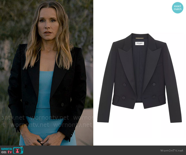 Saint Laurent Cropped Tuxedo Blazer In Grain De Poudre worn by Joanne (Kristen Bell) on Nobody Wants This