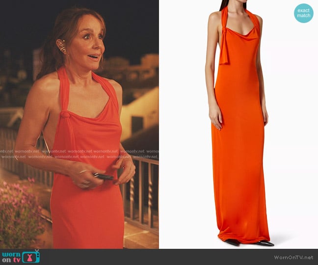 Saint Laurent Knot-detail Halterneck Maxi Dress worn by Sylvie (Philippine Leroy-Beaulieu) on Emily in Paris