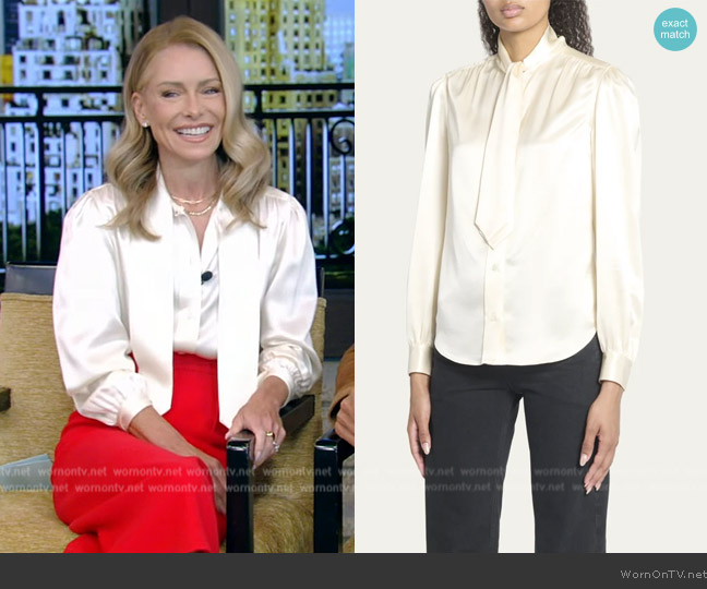 WornOnTV: Kelly’s white tie neck blouse on Live with Kelly and Mark ...