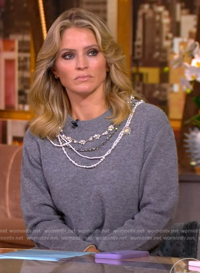 Sara’s gray necklace detail sweater on The View