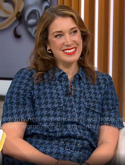 Sarah Gelman’s denim houndstooth shirtdress on CBS Mornings