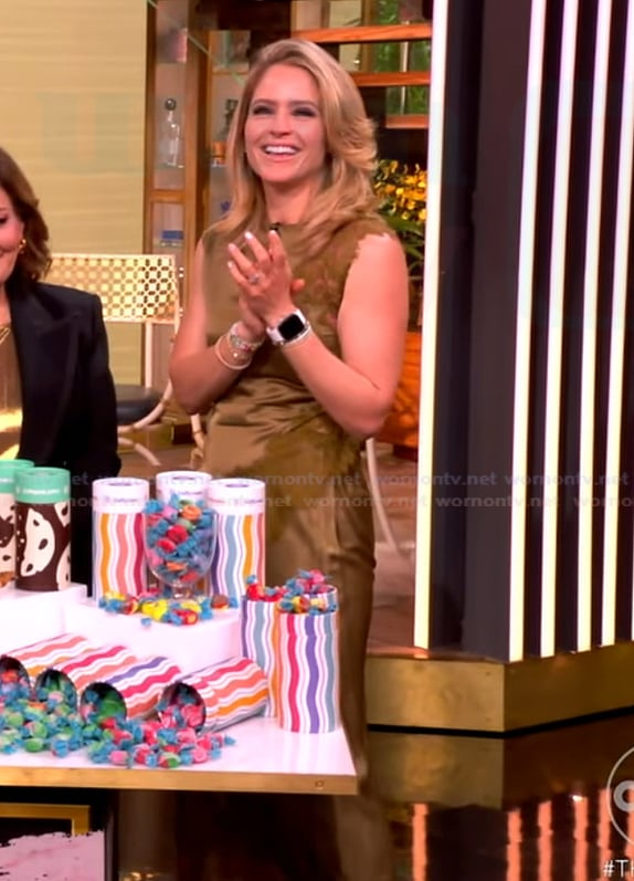 Sara’s olive lace inset top and skirt on The View