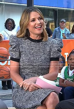 Savannah’s black puff sleeve tweed dress on Today