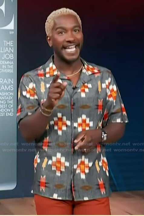 Scott's gray floral print shirt on Access Hollywood