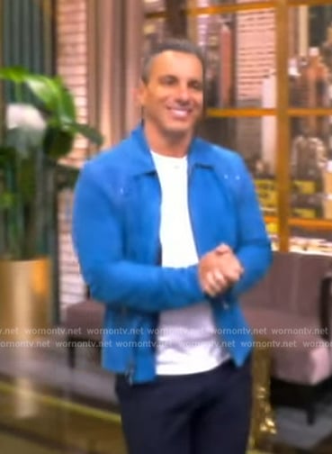 Sebastian Maniscalco’s blue suede jacket on The View
