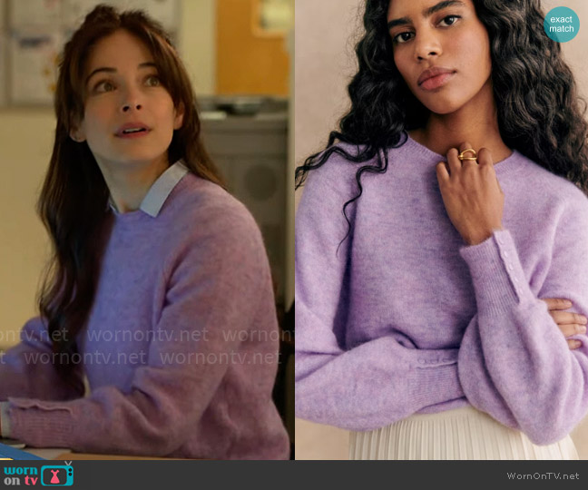 Sezane Louise Jumper in Wisteria worn by Cassandra Lee (Kristin Kreuk) on Murder in a Small Town