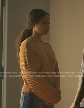 Shanelle’s beige ribbed cardigan on Reasonable Doubt