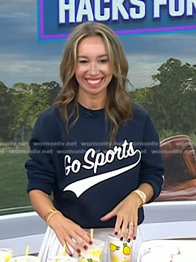 Shannon Doherty’s navy Go Sports sweatshirt on Today