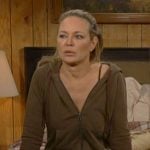 Sharon’s brown zip hoodie on The Young and the Restless