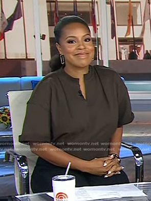 Sheinelle’s brown cropped short sleeve top on Today