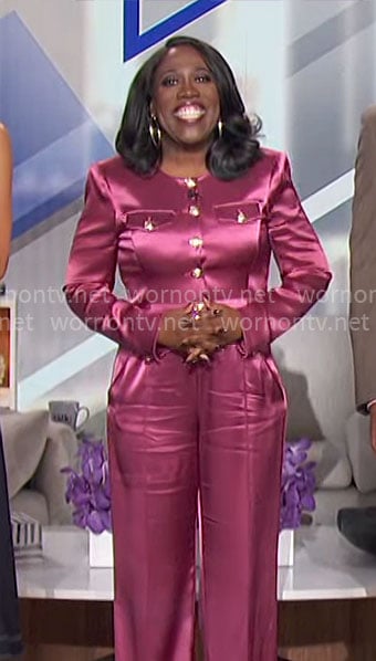Sheryl’s pink satin jacket and pants set on The Talk
