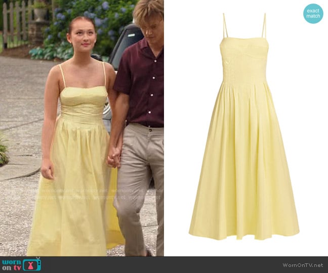 Simkhai Kittiya Sleeveless A-line Midi-Dress in Buttercream worn by Belly Conklin (Lola Tung) on The Summer I Turned Pretty
