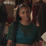Simone’s green cropped mesh top on All American Homecoming