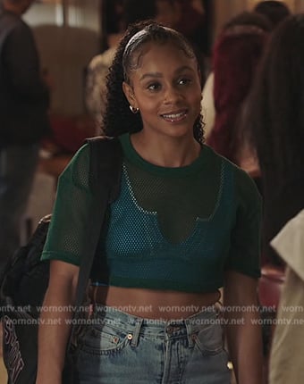 Simone’s green cropped mesh top on All American Homecoming