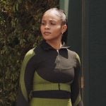 Simone’s black and green crop top and leggings on All American Homecoming