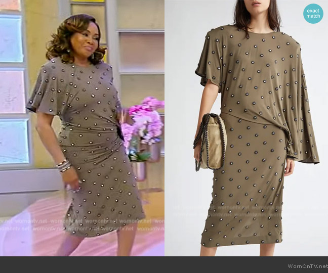 Stella McCartney Crystal Stud Draped Jersey Dress worn by Vivica A. Fox on Tamron Hall Show