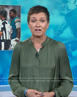 Stephanie’s army green satin blouse on Today