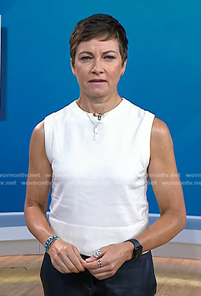 Stephanie’s white sleeveless knit top on Today