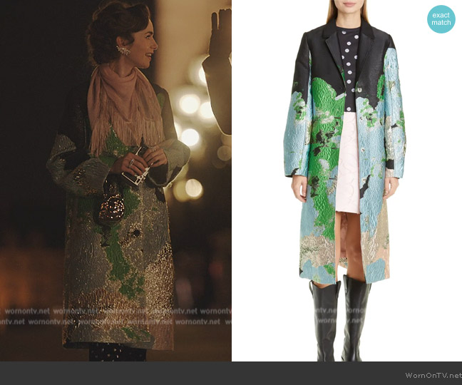 WornOnTV: Emily's floral jacquard coat on Emily in Paris | Lily