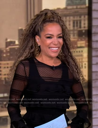 Sunny’s black sheer ruffle top and skirt on The View