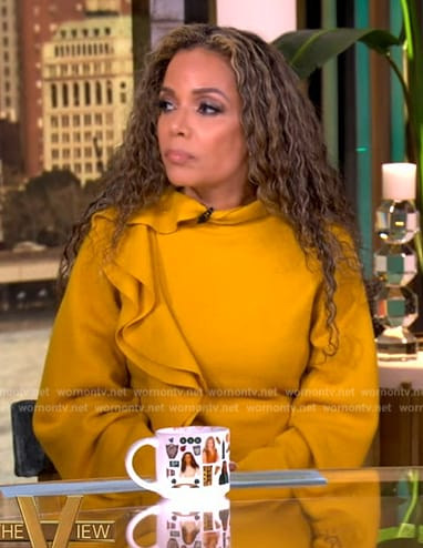 Sunny’s yellow ruffle sweater and skirt on The View