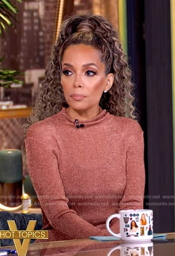 Sunny’s metallic cowl neck maxi dress on The View