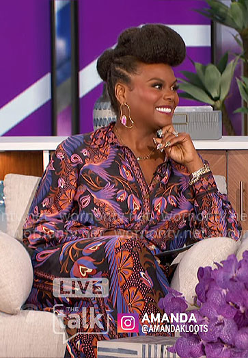 Tabitha Brown’s printed shirt and pants set on The Talk