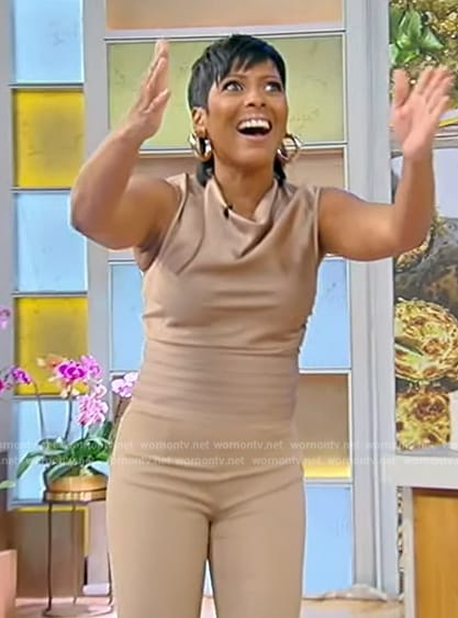 Tamron’s cowl neck top and pants on Tamron Hall Show