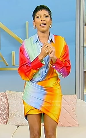 Tamron’s rainbow wrap mini shirtdress on Tamron Hall Show