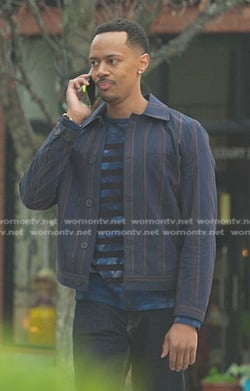 Terrence’s navy striped jacket on Reasonable Doubt