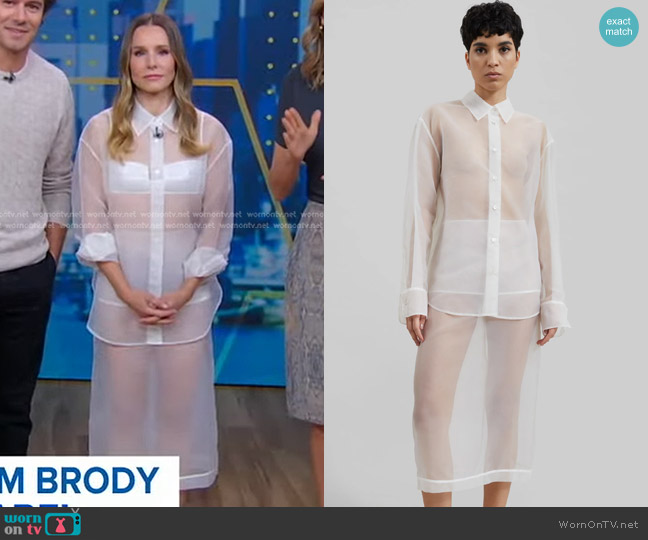 The Frankie Shop Peri Sheer Shirt in White worn by Kristen Bell on Good Morning America