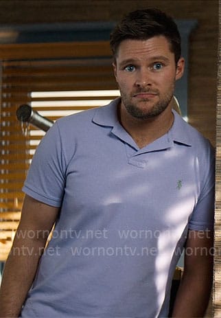 Thomas’s lavender purple polo shirt on The Perfect Couple