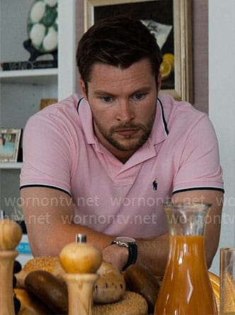 Thomas’s pink polo shirt on The Perfect Couple