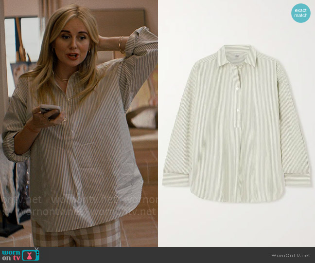 Toteme Striped cotton-poplin shirt worn by Morgan (Justine Lupe) on Nobody Wants This