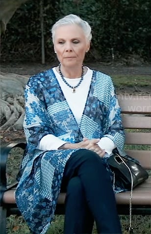 Tracy’s blue patchwork print kimono on General Hospital