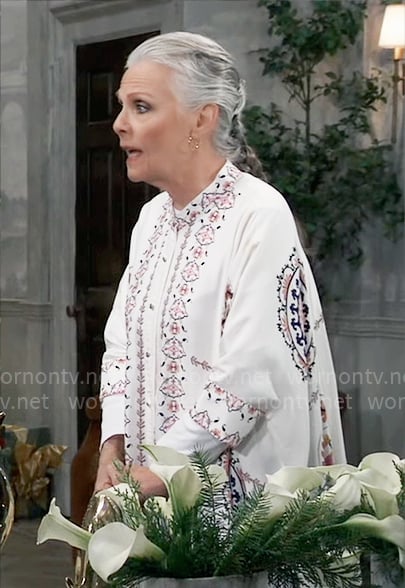 Tracy’s white printed oversized blouse on General Hospital