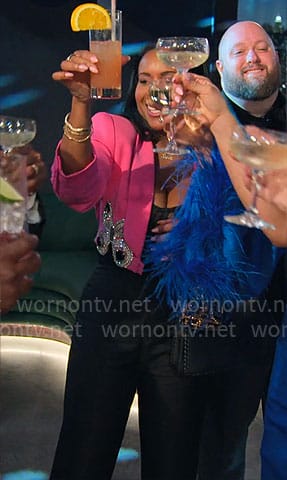 Tricia’s pink butterfly embellished jacket on Owning Manhattan