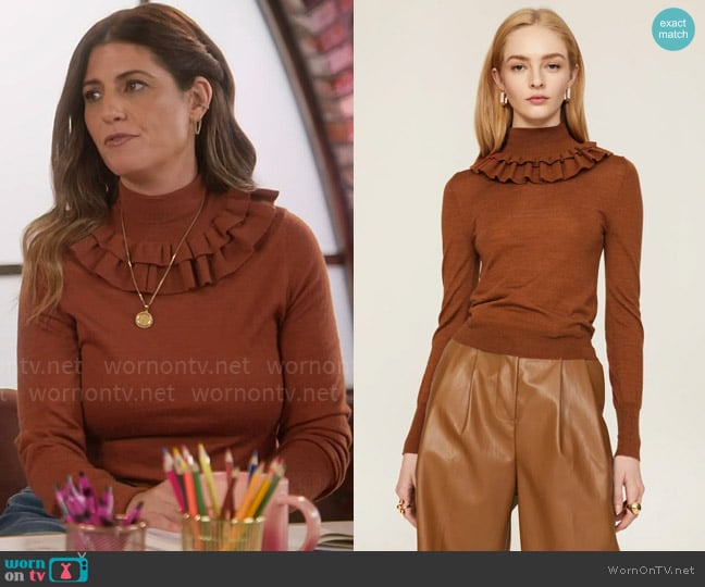 Ulla Johnson Jean Turtleneck worn by Marisa Lainer on Celebrations with Lacey Chabert