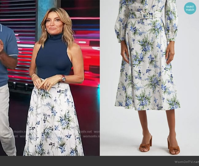Veronica Beard Arwen Floral Cotton Belted Midi-Skirt worn by Kit Hoover on Access Hollywood