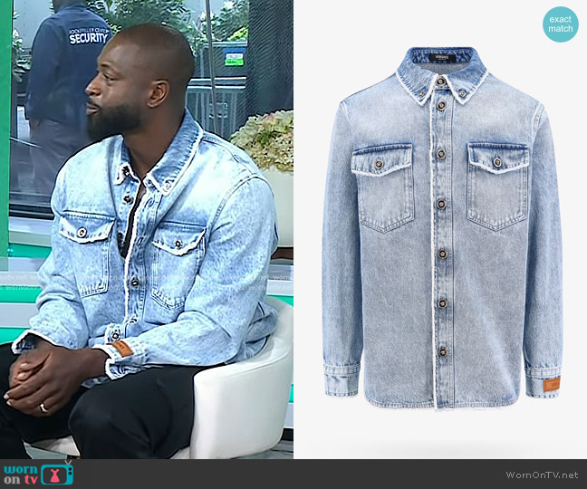 Versace Frayed Denim Overshirt in Light Blue worn by Dwyane Wade on Today