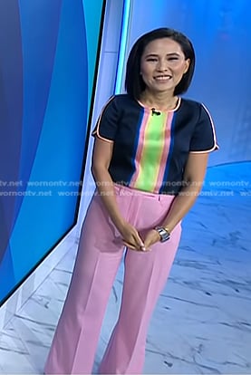 Vicky’s navy striped top and pink pants on Today