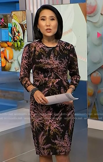Vicky’s black floral print sheath dress on NBC News Daily