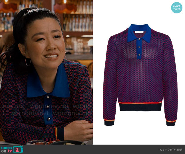 Wales Bonner Geometric-pattern polo shirt worn by Ashley (Sherry Cola) on Nobody Wants This