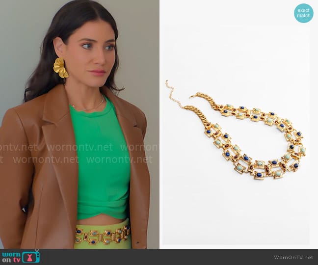 Zara Gold Metal Belt with Rhinestone Appliques worn by Chloe Tucker Caine on Owning Manhattan