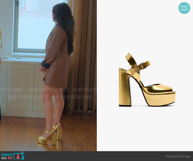 Zara Metallic Platform Heeled Sandals worn by Chloe Tucker Caine on Owning Manhattan