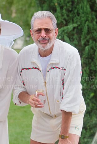 Zeus’s white track jacket and shorts on Kaos