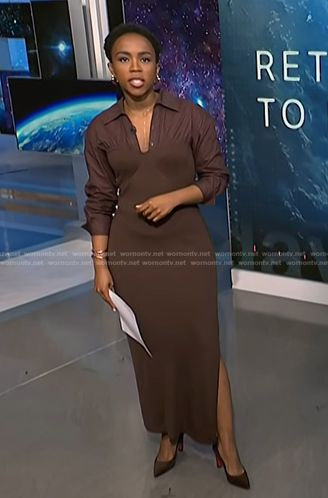 Zinhle’s brown mixed media knit dress on NBC News Daily