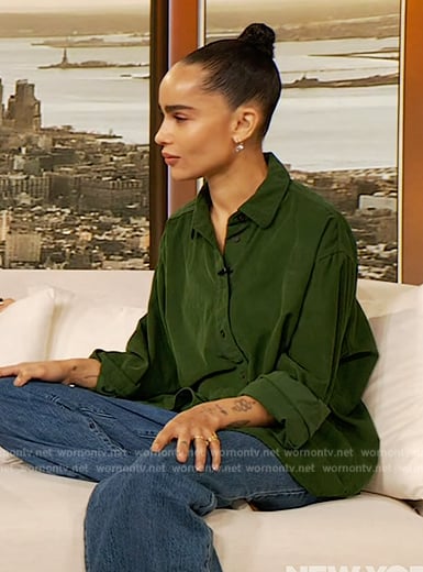 Zoe Kravitz’s green corduroy shirt on The Drew Barrymore Show