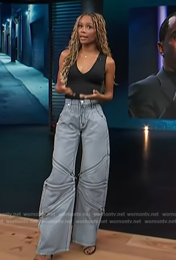 Zuri’s zip denim jeans on Access Hollywood