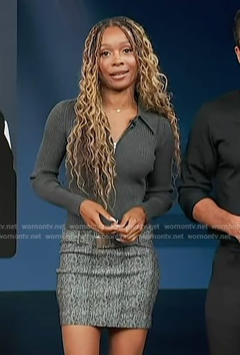 Zuri’s gray mixed media belted dress on Access Hollywood